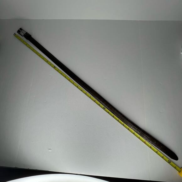 Joan & David Italy Croc Pattern Brown Leather Belt with Silvertone Hardware Sz M - Picture 11 of 12